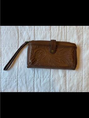 The Sak Brown Bohemian Tooled Leather Wristlet Wallet